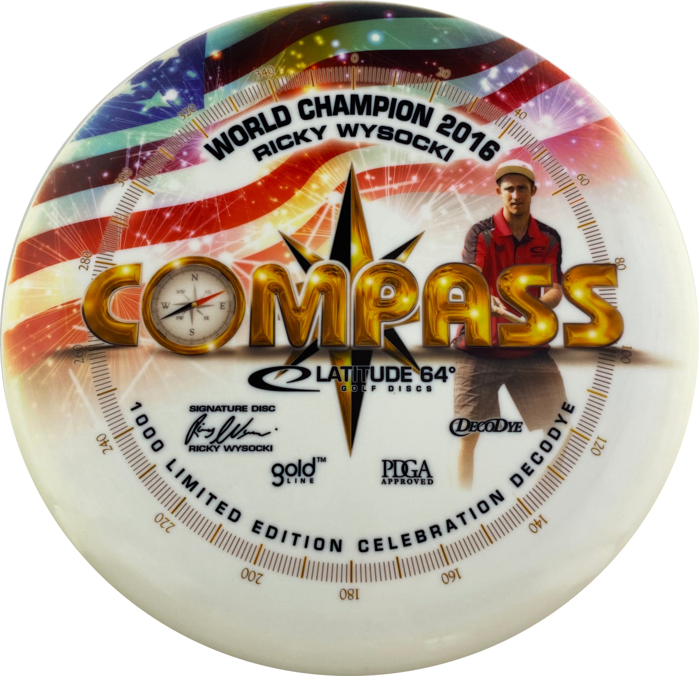 Latitude 64 Deco Dye Gold Line Compass Midrange with World Champion 2016 Ricky Wysocki Limited Edition Celebration Stamp - Speed 5