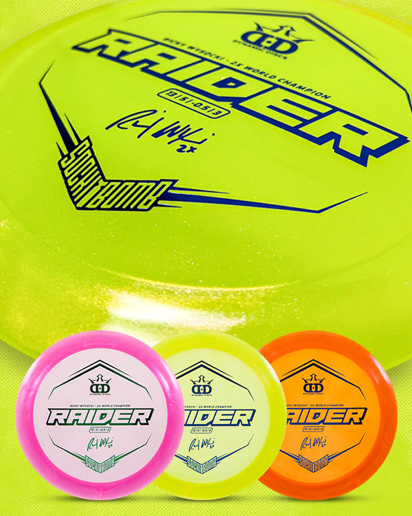 Dynamic Discs Lucid Ice Glimmer Raider Distance Driver with Ricky Wysocki - 2X World Champion - SockiBomb Stamp - Speed 13