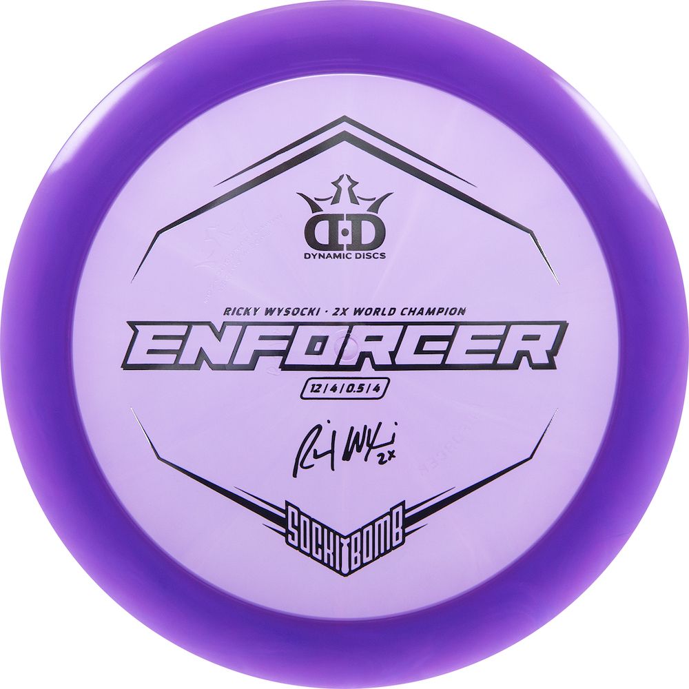 Dynamic Discs Lucid Ice Enforcer Distance Driver with Ricky Wysocki - 2X World Champion - SockiBomb Stamp - Speed 12