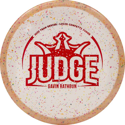 Dynamic Discs Lucid Confetti Judge Putter with Gavin Rathbun Big Judge Team Series 2023 Stamp - Speed 2