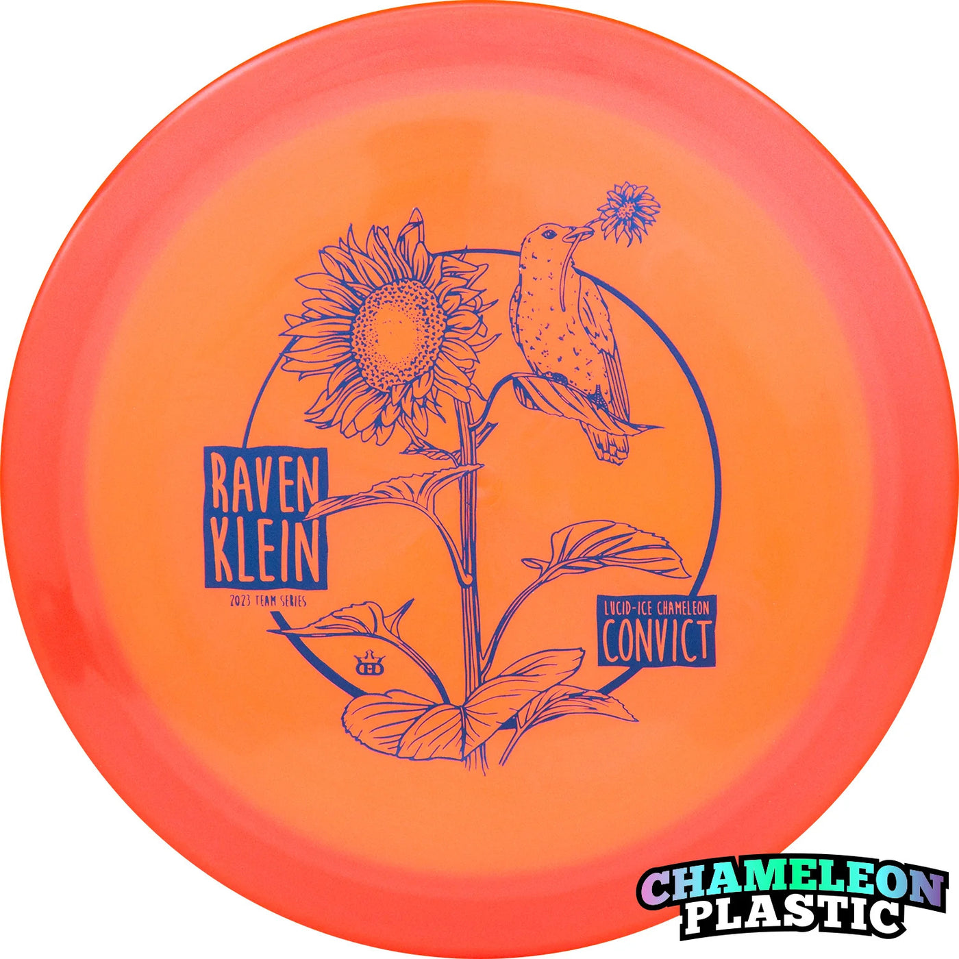 Dynamic Discs Lucid Ice Chameleon Convict Fairway Driver with Raven Klein Sunflower Team Series 2023 Stamp - Speed 9