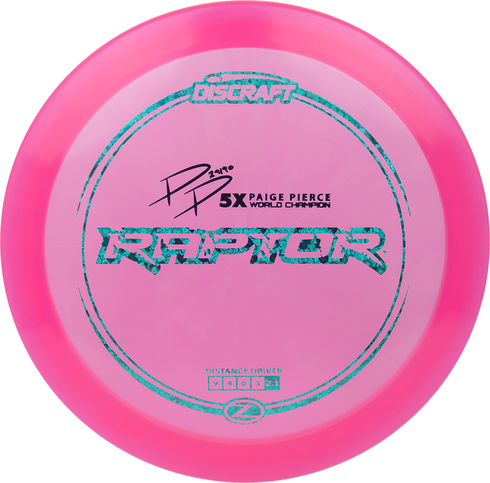 Discraft Elite Z Raptor Distance Driver with PP 29190 5X Paige Pierce World Champion Stamp - Speed 9