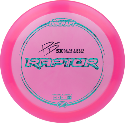 Discraft Elite Z Raptor Distance Driver with PP 29190 5X Paige Pierce World Champion Stamp - Speed 9