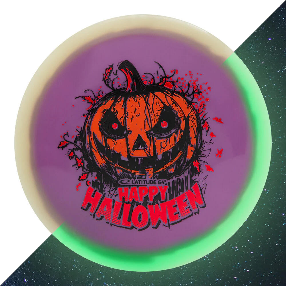 Latitude 64 Opto Orbit Moonshine Glow Saint Fairway Driver with Happy Halloween Spooky Pumpkin - Triple Foil 2024 Stamp - Speed 9