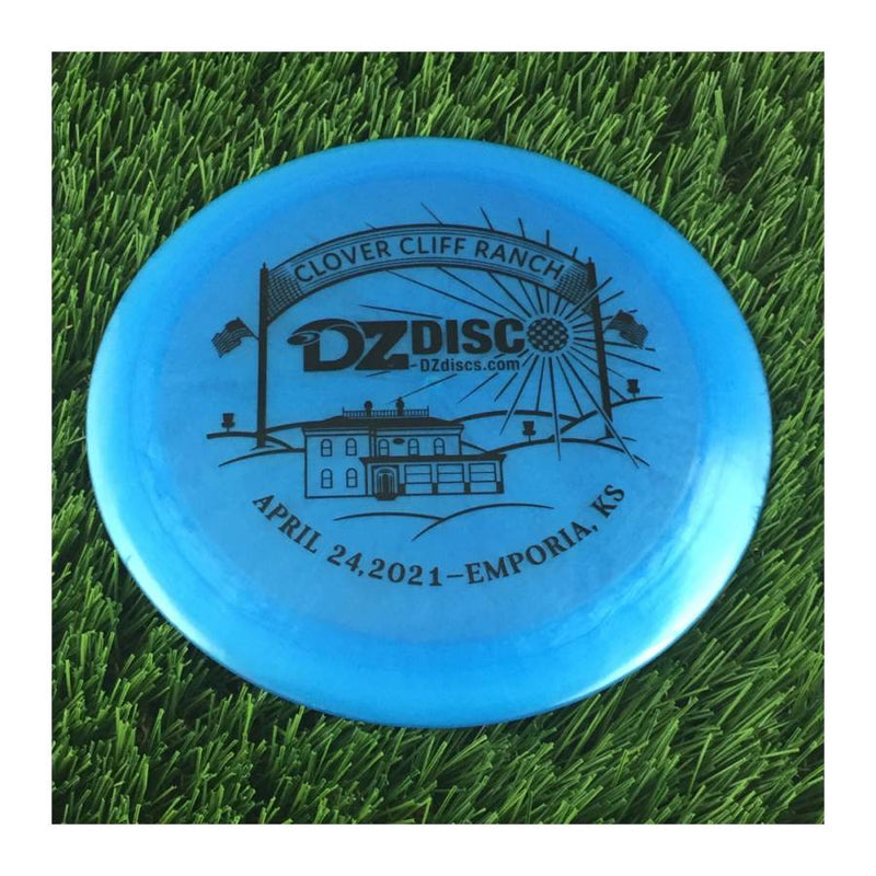 Discraft Elite Z Force with Clover Cliff Ranch DZDiscO Emporia, KS Stamp - 174g - Translucent Blue