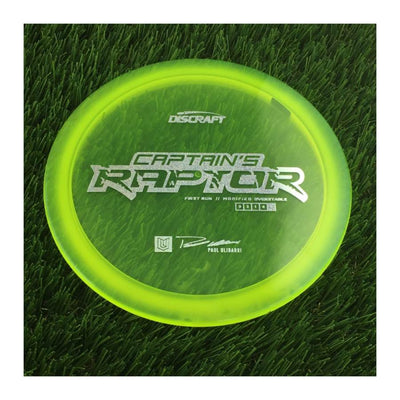 Discraft Special Blend Z Captain's Raptor with First Run // Modified Overstable - Paul Ulibarri Stamp - 174g - Translucent Yellow