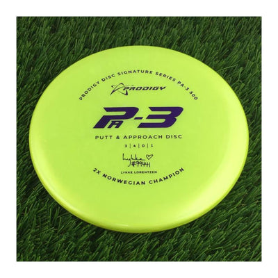 Prodigy 500 PA-3 with 2022 Signature Series Lykke Lorentzen - 2X Norwegian Champion Stamp - 174g - Solid Yellow