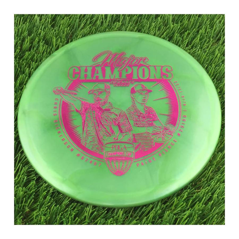 Discraft Elite Z Swirl Buzzz with Major Champions - Chris Dickerson - Paige Pierce - 2022 Stamp - 180g - Translucent Green