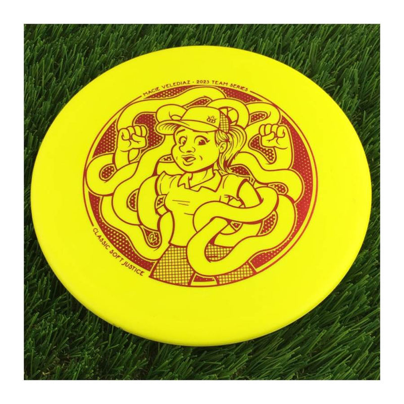 Dynamic Discs Classic Soft Justice with Macie Velediaz 2023 Team Series Stamp - 174g - Solid Yellow