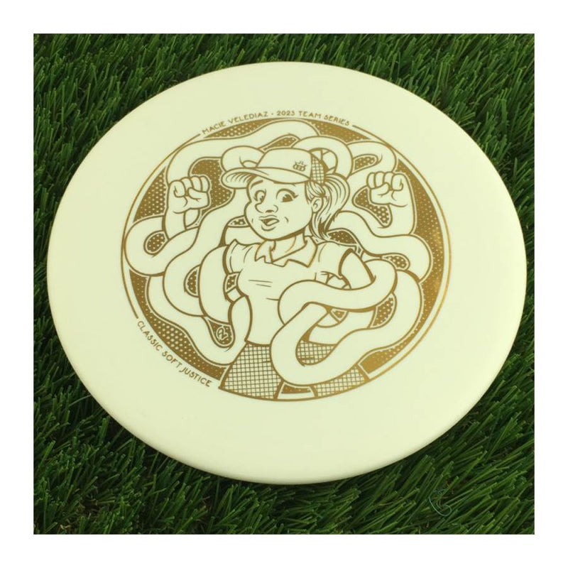 Dynamic Discs Classic Soft Justice with Macie Velediaz 2023 Team Series Stamp - 173g - Solid White