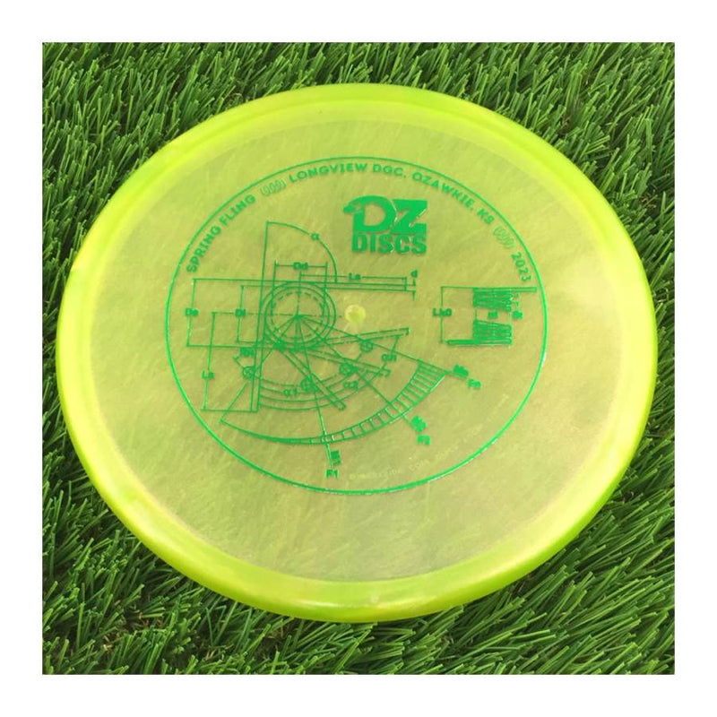 Westside VIP Ice Glimmer Harp with DZDiscs 2023 Spring Fling - Longview DGC - Ozawkie, KS Stamp - 174g - Translucent Lime Green