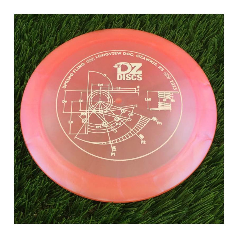 Dynamic Discs Lucid Ice Chameleon Raider with DZDiscs 2023 Spring Fling - Longview DGC - Ozawkie, KS Stamp - 173g - Translucent Orange