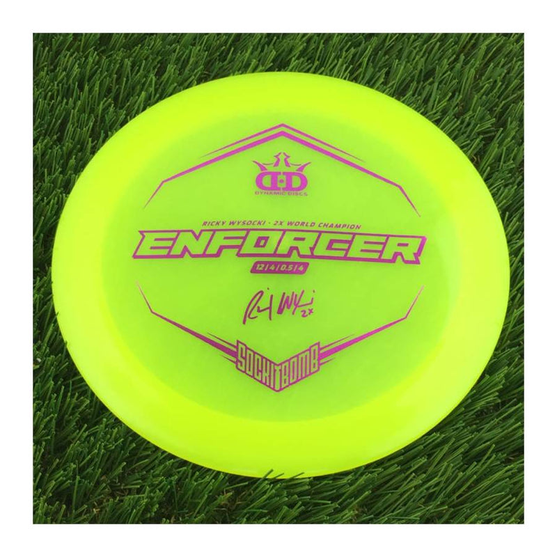 Dynamic Discs Lucid Enforcer with Ricky Wysocki - 2X World Champion - SockiBomb Stamp - 175g - Translucent Yellow