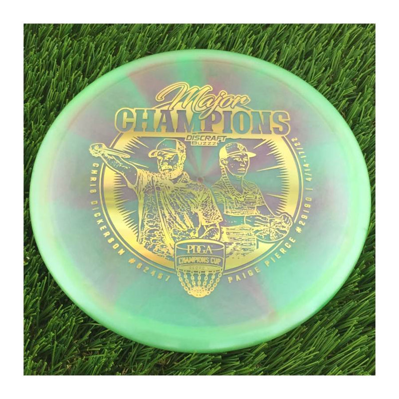 Discraft Elite Z Swirl Buzzz with Major Champions - Chris Dickerson - Paige Pierce - 2022 Stamp - 177g - Translucent Mint Green