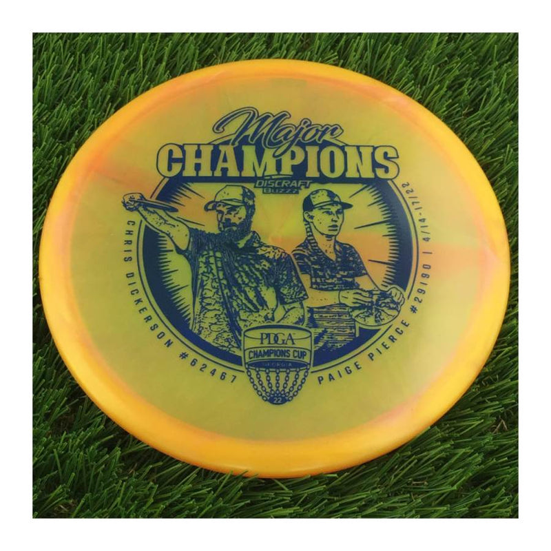 Discraft Elite Z Swirl Buzzz with Major Champions - Chris Dickerson - Paige Pierce - 2022 Stamp - 180g - Translucent Orange