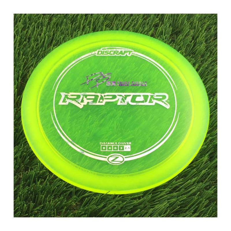 Discraft Elite Z Raptor with PP 29190 5X Paige Pierce World Champion Stamp - 172g - Translucent Yellow