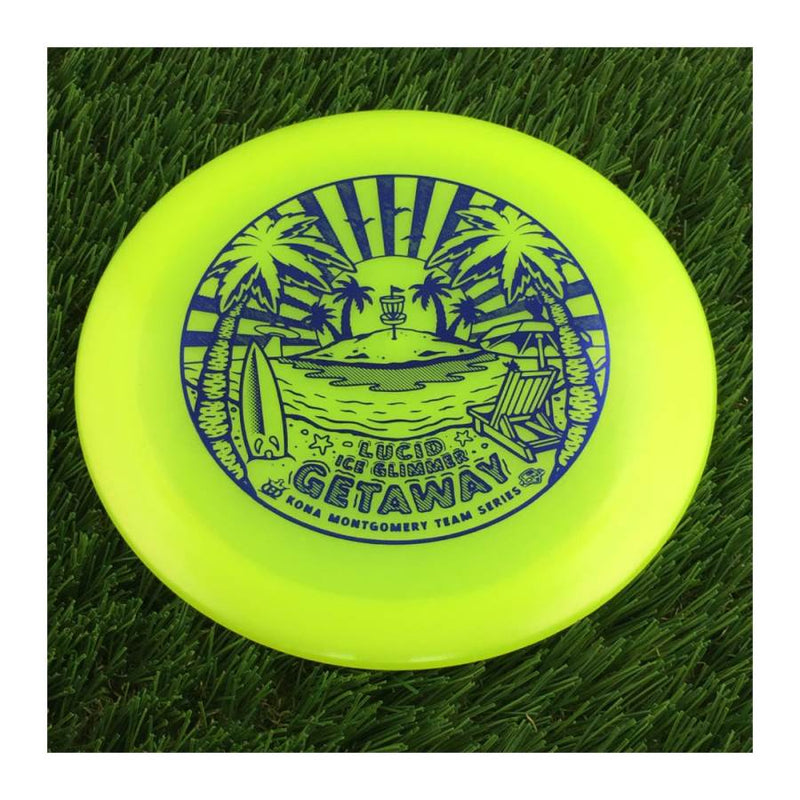 Dynamic Discs Lucid Ice Glimmer Getaway with Kona Montgomery 2023 Team Series Stamp - 172g - Translucent Yellow