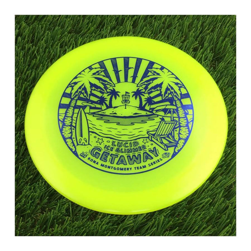 Dynamic Discs Lucid Ice Glimmer Getaway with Kona Montgomery 2023 Team Series Stamp - 172g - Translucent Yellow