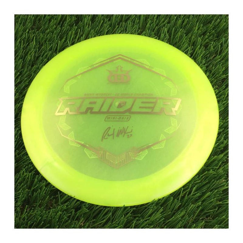 Dynamic Discs Lucid Ice Glimmer Raider with RickyWysocki - 2X World Champion & Sockibomb Ring Bottom Stamp - 176g - Translucent Yellow