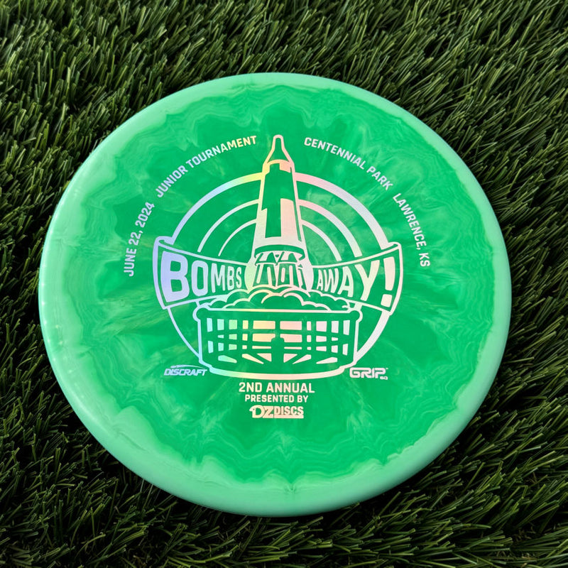 Discraft ESP Swirl Zone with Bombs Away Junior Tournament 2024 | Lawrence, KS | Presented by DZDiscs, Discraft, and GRIPeq w/ 2023 Discraft Tour Series Bottom Stamp Stamp - 174g Green