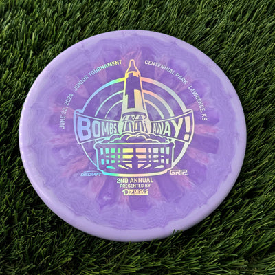 Discraft ESP Swirl Zone with Bombs Away Junior Tournament 2024 | Lawrence, KS | Presented by DZDiscs, Discraft, and GRIPeq w/ 2023 Discraft Tour Series Bottom Stamp Stamp - 174g Purple