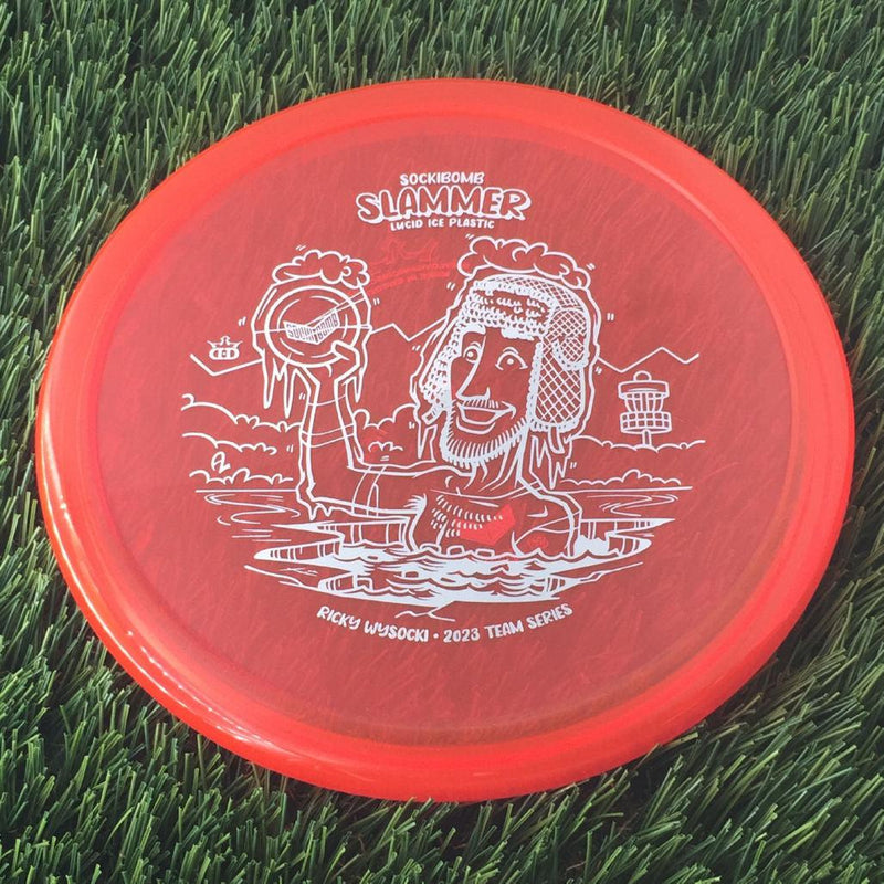 Dynamic Discs Lucid Ice SockiBomb Slammer with Ricky Wysocki Ice Bath 2023 Team Series Stamp - 175g - Translucent Red