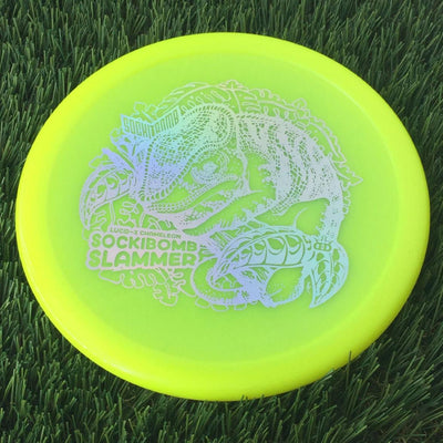 Dynamic Discs Lucid-X Chameleon Glimmer SockiBomb Slammer with Ricky Wysocki Lizard Team Series 2023 Stamp - 173g - Translucent Bright Yellow