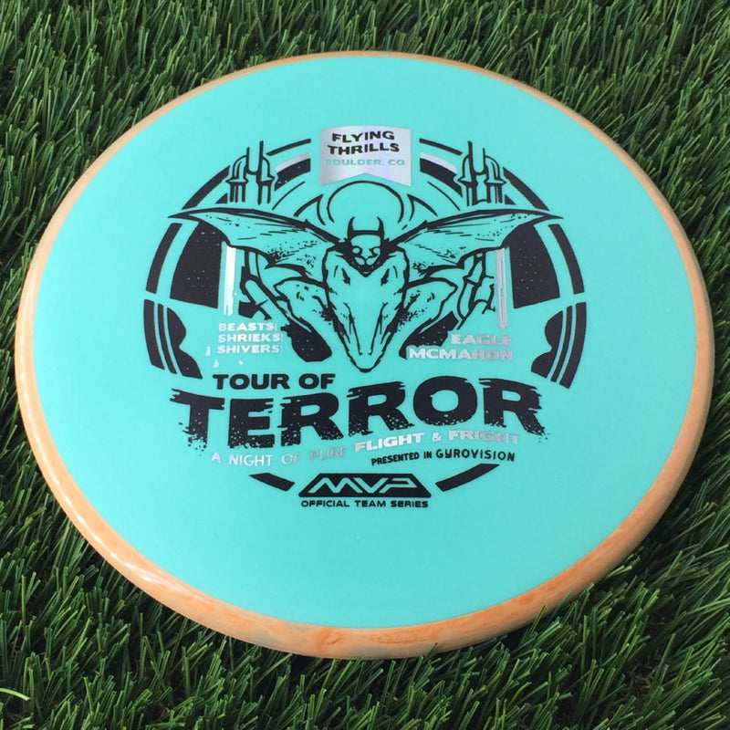 Axiom Fission Pyro with Flying Thrills in Bolder, CO presented by Gyrovision & Eagle McMahon - 2024 Halloween Tour of Terror Stamp - 178g Turquoise Green