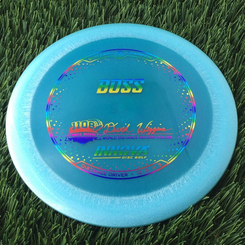 Innova Champion Blizzard Boss with 1108 Feet - David Wiggins - World Distance Record Holder Stamp - 133g - Translucent Blue