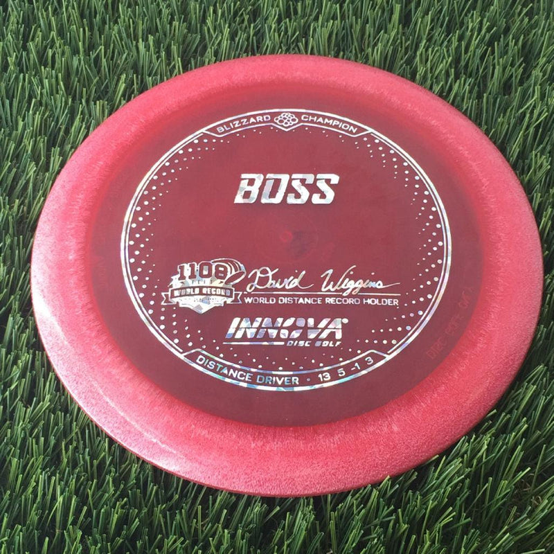 Innova Champion Blizzard Boss with 1108 Feet - David Wiggins - World Distance Record Holder Stamp - 156g - Translucent Red