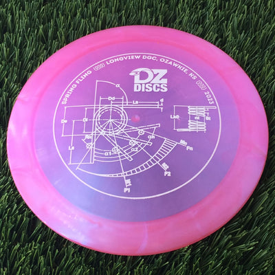 Dynamic Discs Lucid Ice Chameleon Raider with DZDiscs 2023 Spring Fling - Longview DGC - Ozawkie, KS Stamp - 176g - Translucent Pink