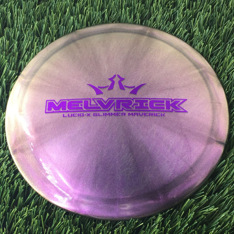 Dynamic Discs Lucid-X Chameleon Glimmer Maverick with MELVRICK Big Bar 2020 Team Series Fundraiser V2 Stamp - 173g - Translucent Purple