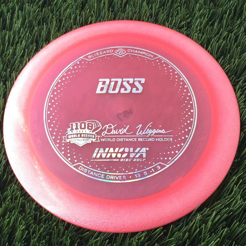 Innova Champion Blizzard Boss with 1108 Feet - David Wiggins - World Distance Record Holder Stamp - 157g - Translucent Pink