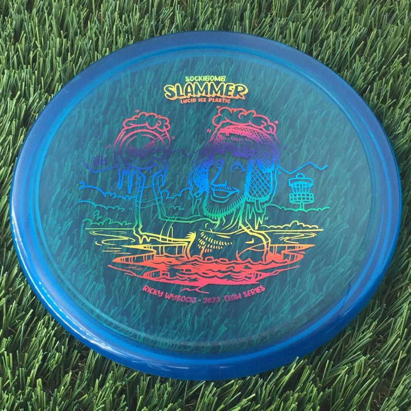 Dynamic Discs Lucid Ice SockiBomb Slammer with Ricky Wysocki Ice Bath 2023 Team Series Stamp - 175g - Translucent Blue