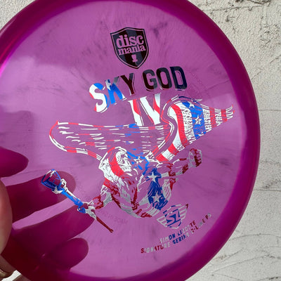 Enchères! Jan '24 - Discmania Italian C-Line P2 Nouvel original avec Sky God IV - Timbre de la série Signature Simon Lizotte - 174 g - Violet translucide